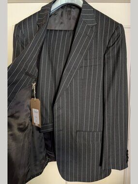 NWT Lutwyche Savile Row Black Pinstripe Full Canvas Suit Side Tabs England 40R